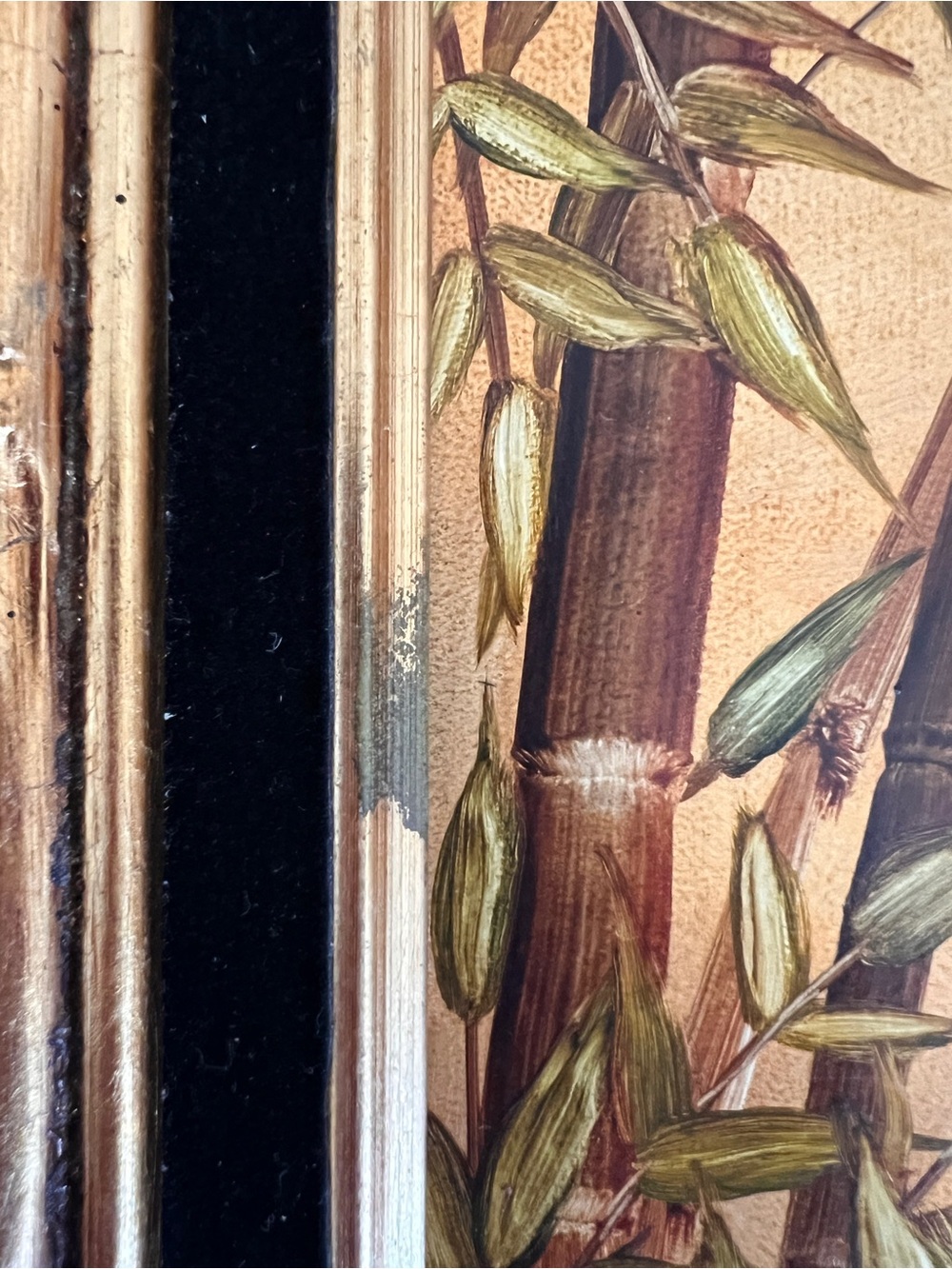 Original Framed Bamboo Signed Artwork Wall Art Painting 5x7 Vintage Botanical - Picture 5 of 7